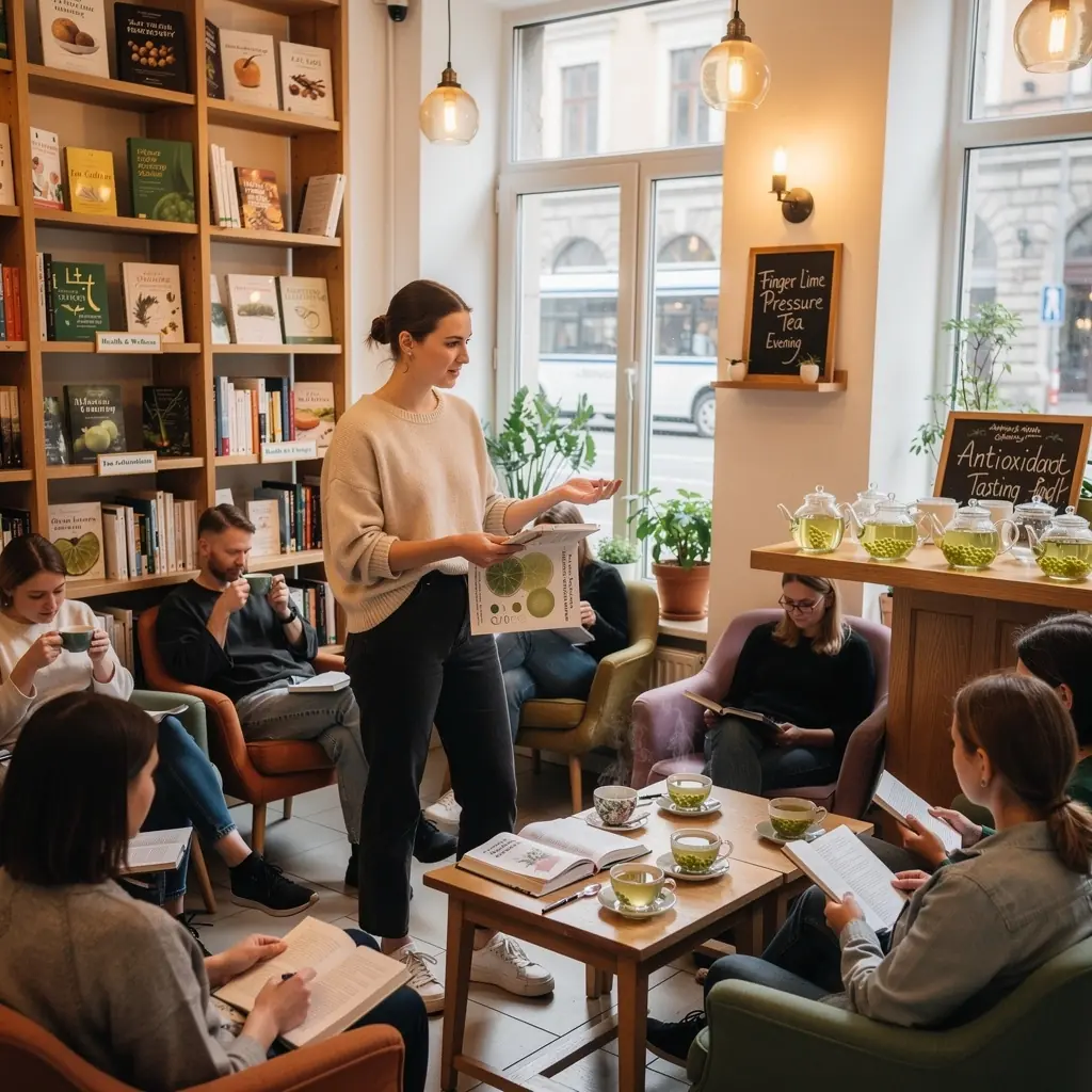 Finger lime arbata, patiekiama su šviežiais vaisiais ir medumi.